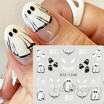 Autocollants pour ongles motif crâne et feuille d'érable pour femme, mode Halloween