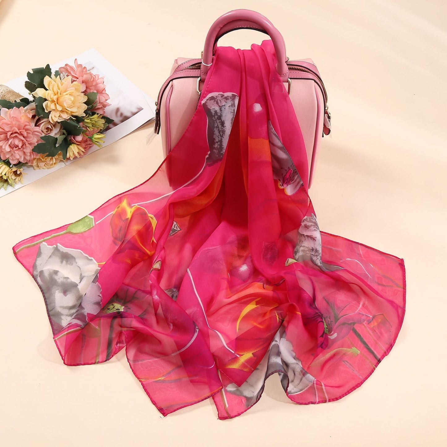 Bufanda de gasa con estampado de flores para primavera y verano