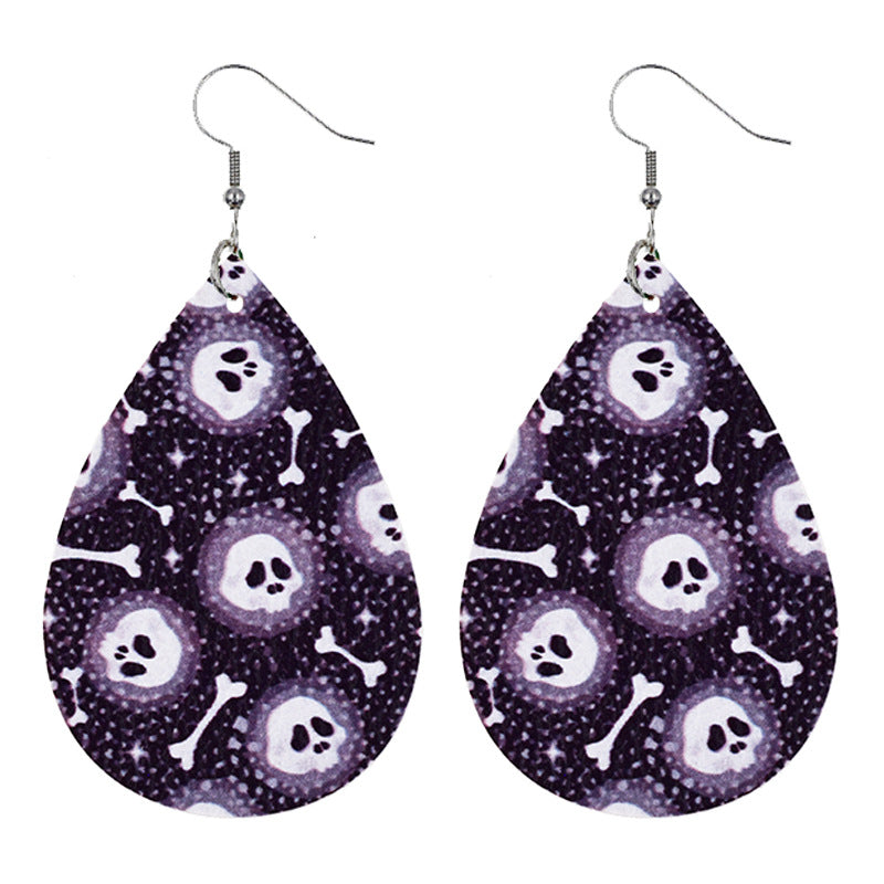 Halloween Women Fashion Leather Pumpkin Skull Earrings