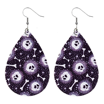 Halloween Women Fashion Leather Pumpkin Skull Earrings