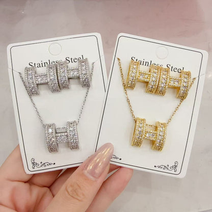 Women Fashion Zircon Necklace Earrings Set