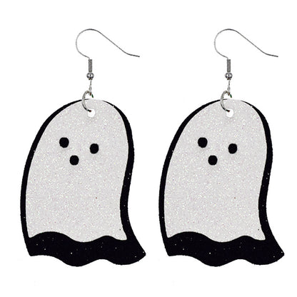 Halloween Women Funny Pumpkin Ghost Leather Earrings