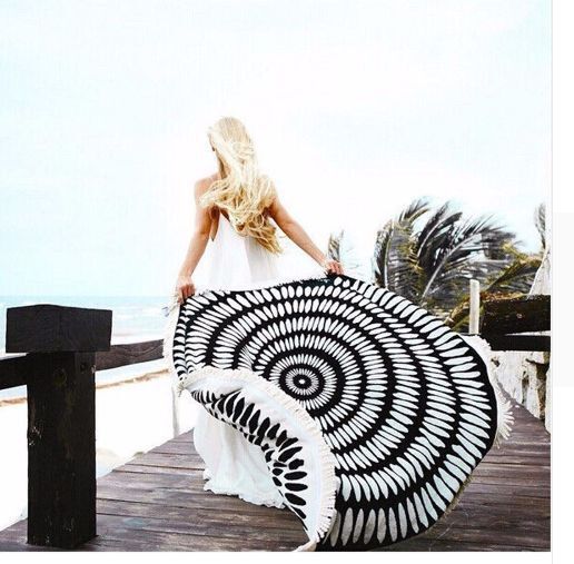 Toalla de playa informal de moda con borlas estampadas redondas