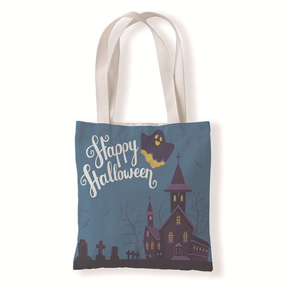 Bolsa de lona con diseño de calabaza y murciélago de Halloween