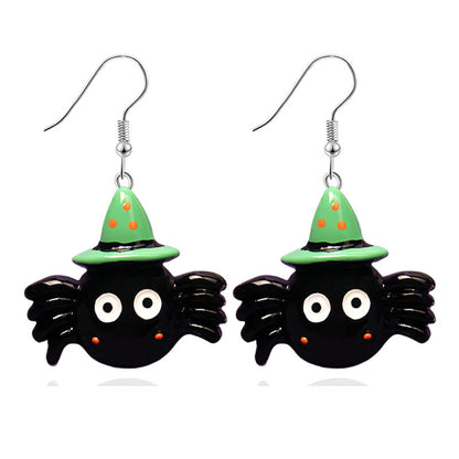 Pendientes de resina con diseño divertido de murciélago, calabaza y fantasma para Halloween para mujer