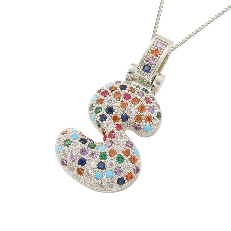 Collar con colgante de alfabeto dorado y circonita multicolor para mujer, joyería de moda