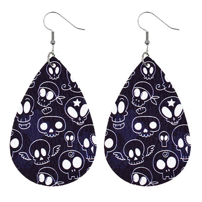 Halloween Women Fashion Leather Pumpkin Skull Earrings