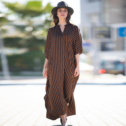 Women Fashion Summer Vacation Boho Style Leopard V Neck Loose Maxi Dress