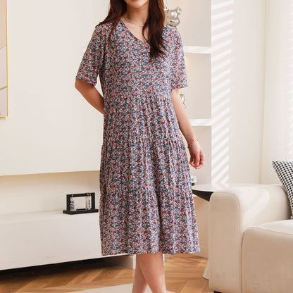 Women Casual Floral Printed Short Sleeve Dress