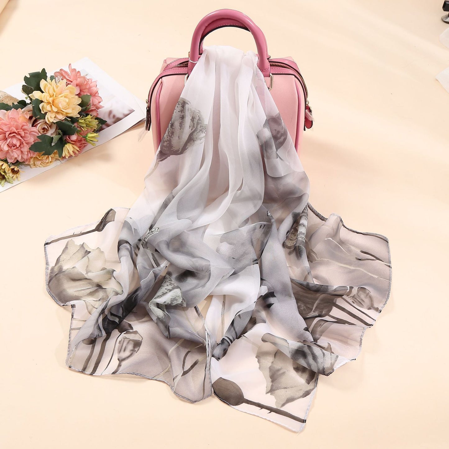 Bufanda de gasa con estampado de flores para primavera y verano