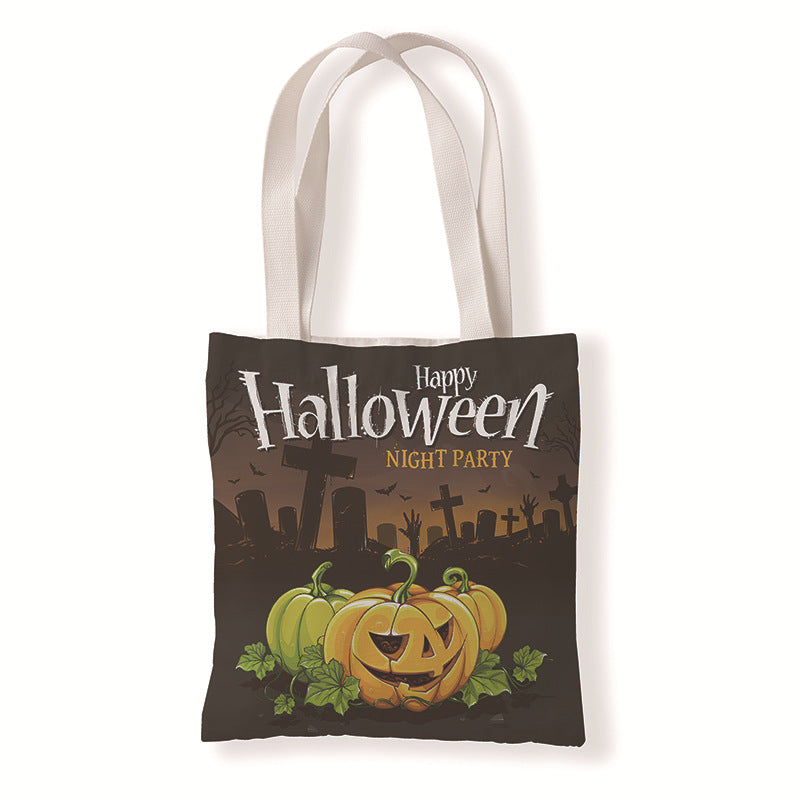 Bolsa de lona con estampado de calabaza y murciélago de Halloween con dibujos animados