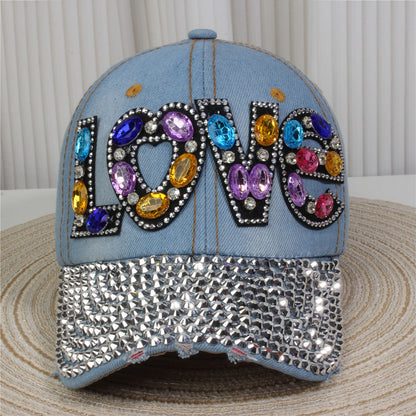 Fashion Casual Denim Rhinestone Sequins Baseball Cap