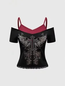Camiseta de manga corta con estampado gótico de moda de verano para mujer
