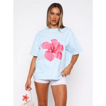 T-shirt ample décontracté en coton à imprimé floral pour femme