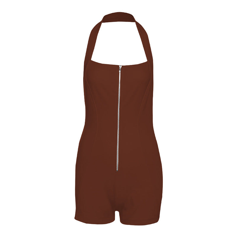 Women Fashion Sexy Solid Color Halter-Neck Rompers