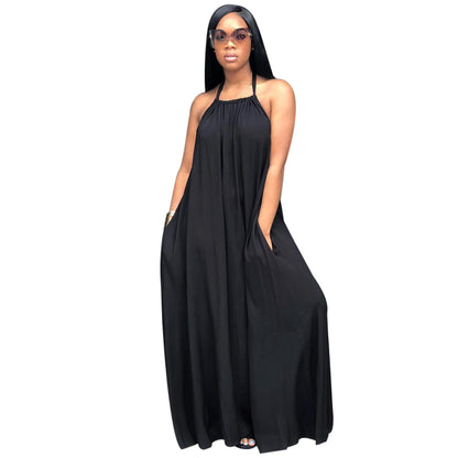 Women's Fashion Boho Halter Neck Sleeveless Loose Maxi Dress