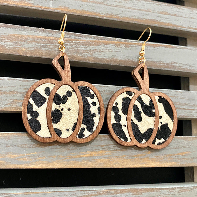 Pendientes de calabaza hueca con diseño de leopardo para mujer, de Halloween