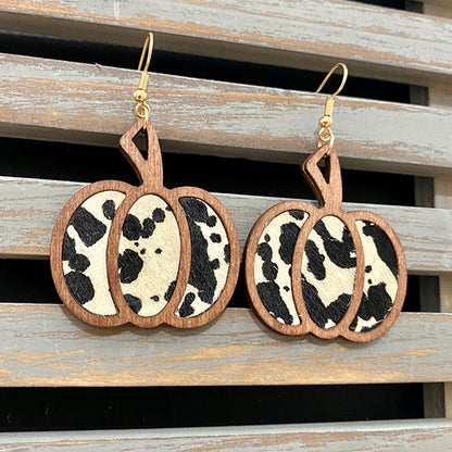 Pendientes de calabaza hueca con diseño de leopardo para mujer, de Halloween
