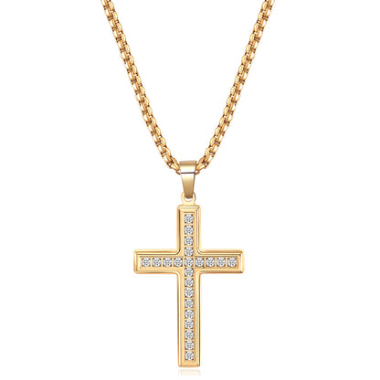 Fashion Simple Zircon Cross Stainless Steel Pendant Necklace