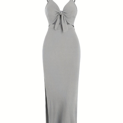 Women Elegant Sleeveless Slim-Fit Solid Color Dress - V-Neck Backless Style
