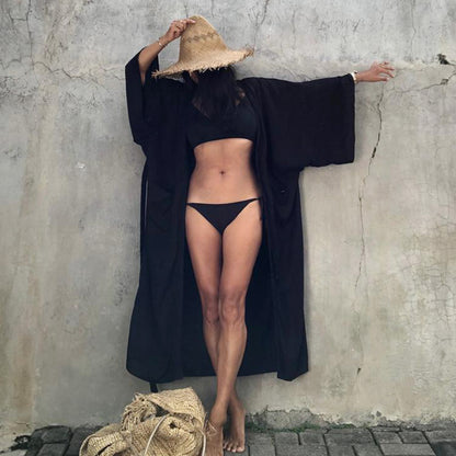 Vestido playero informal de manga larga con cordones para mujer
