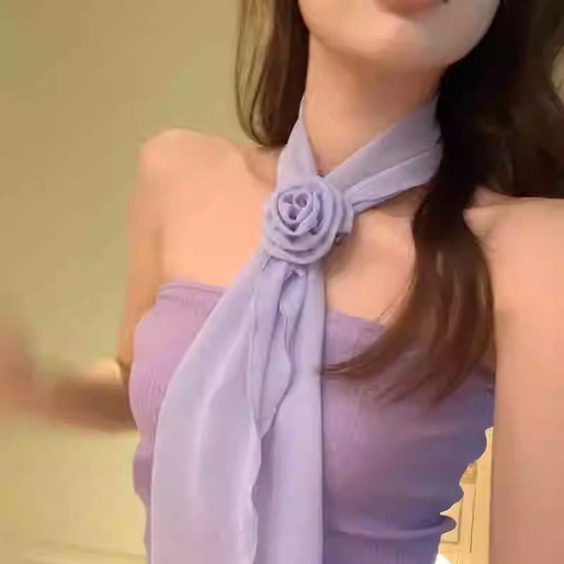 Pañuelo de seda pequeño con flores largas a la moda para mujer con colores vibrantes