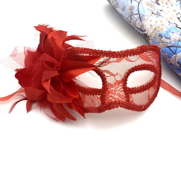 Women Fashion Side Floral Lace Face Halloween Mask