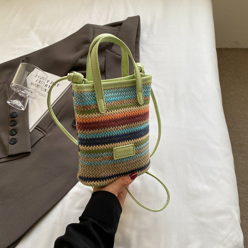 Sac en paille tissé de couleur contrastée pour femme