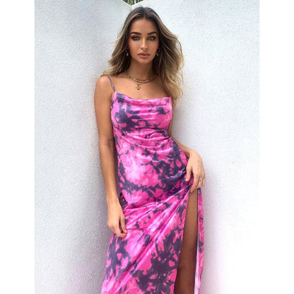 Women Fashion Sexy Tie-Dye Spaghetti Strap Dress