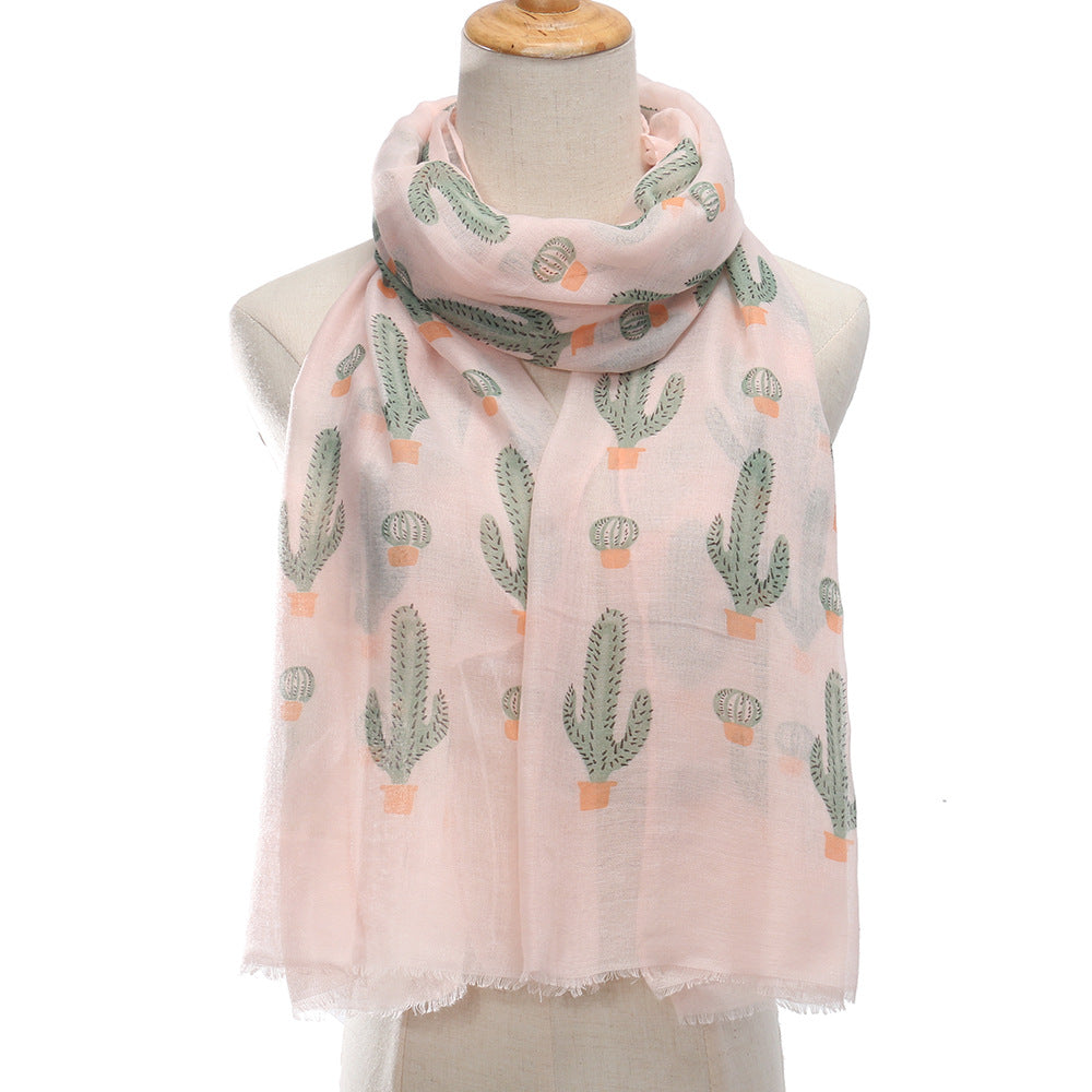 Bufanda larga de viaje con estampado de cactus de verano para mujer