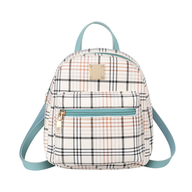 Women Casual Plaid Backpack with PU Material