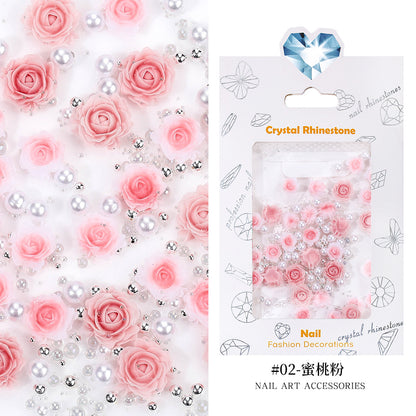 Décoration d'ongles créative en résine florale tridimensionnelle pour femmes, motif rose