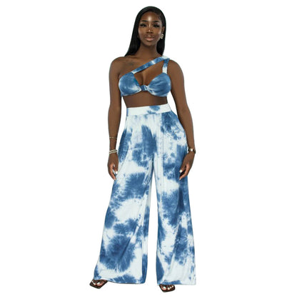 Conjunto de top con estampado tie-dye y pantalón ancho para mujer