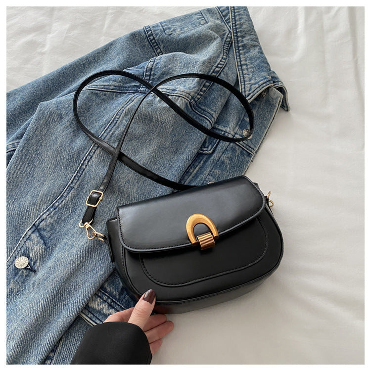 Bolso de hombro retro de color sólido para mujer