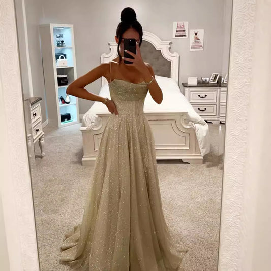 Women Fashion Elegant Solid Color Spaghetti Strap Dress