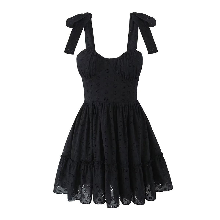 Women'S Solid Color Embroidered V-Neck Sleeveless Dress
