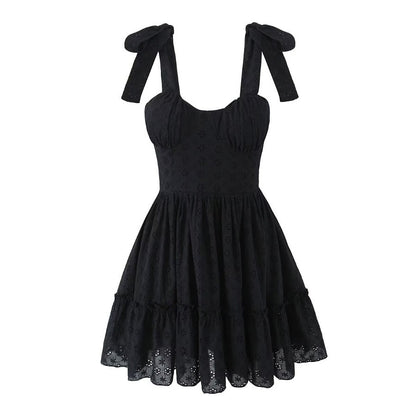 Women'S Solid Color Embroidered V-Neck Sleeveless Dress