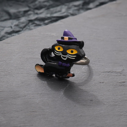 Anillos de sombrero con interruptor de calabaza, fantasma, gato y murciélago para mujer de Halloween