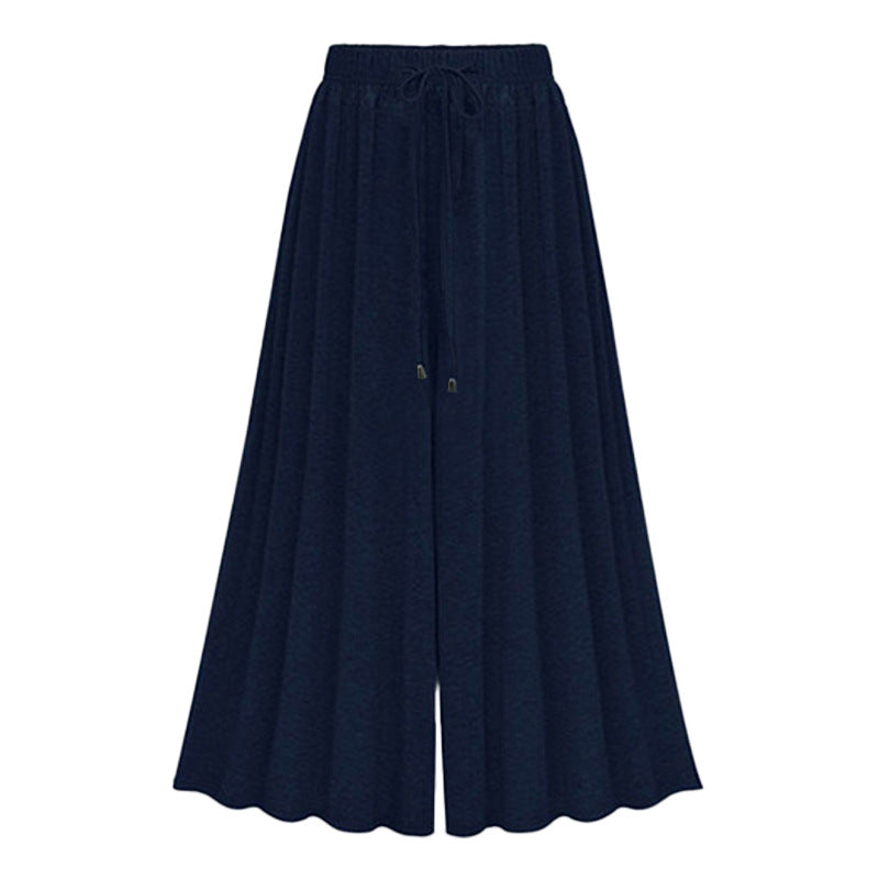 Pantalones casuales de pierna ancha con cordón y cintura alta de color sólido para mujer
