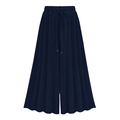 Pantalones casuales de pierna ancha con cordón y cintura alta de color sólido para mujer