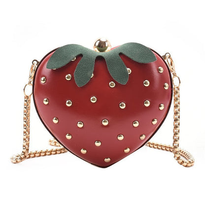 Bolso bandolera moderno de PU con cadena y corazón de fresa