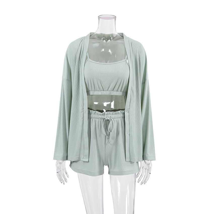 Women Fashion Sexy Ice Silk Comfortable Pajamas Set