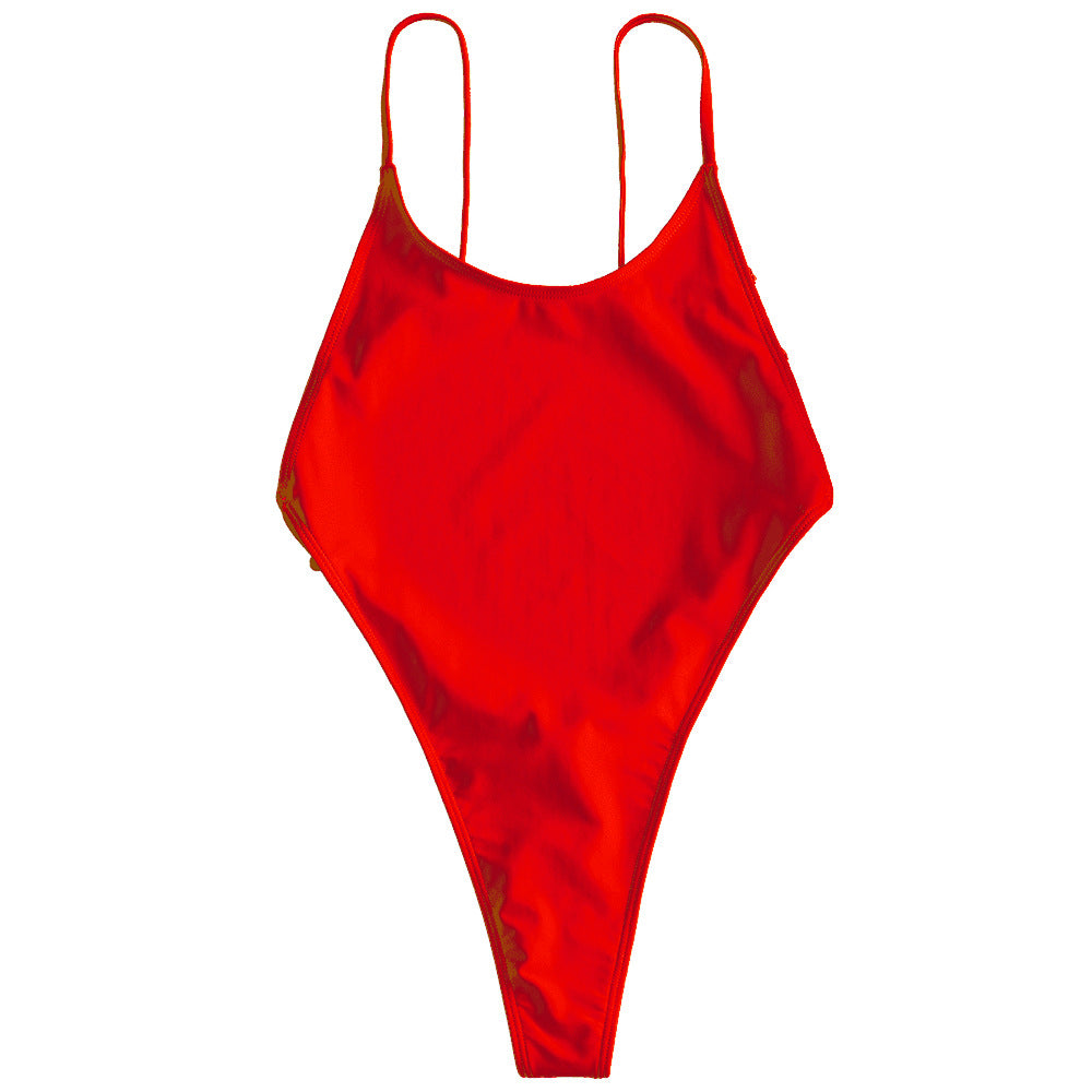 Women Fashion Solid Color Backless One-Piece Swimsuit