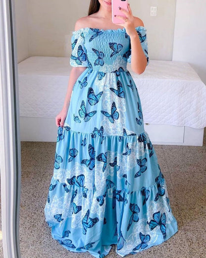 Vestido largo floral arcoíris para mujer para vacaciones de verano