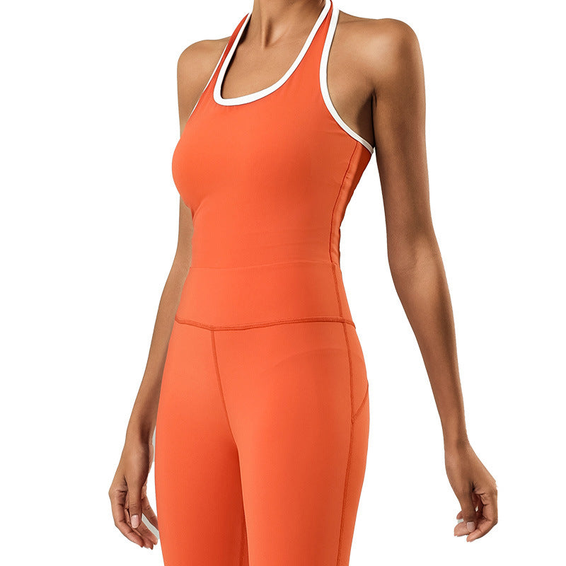Women Fashion Contrast Color Halter-Neck Jumpsuits
