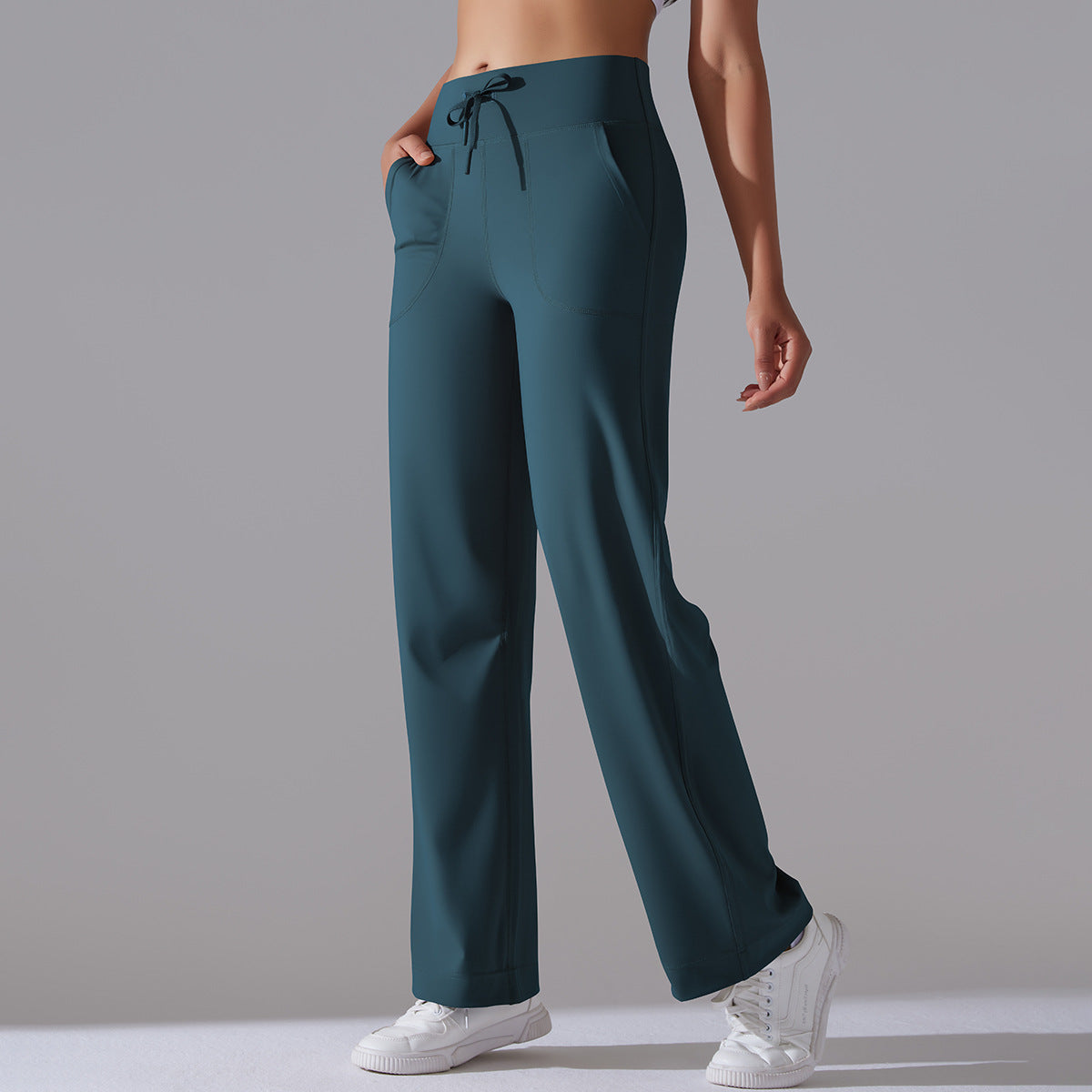 Women Fashion Casual Solid Color High Waist Pants