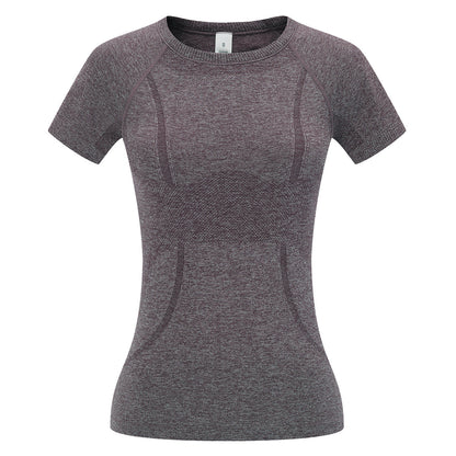 T-shirt de yoga à manches courtes et col rond pour femme, séchage rapide