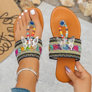 Chanclas de diamantes estilo bohemio de talla grande, zapatos planos étnicos