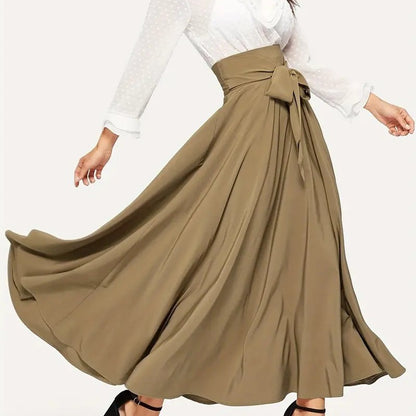 Falda elegante de cintura alta con cordones y color liso para mujer