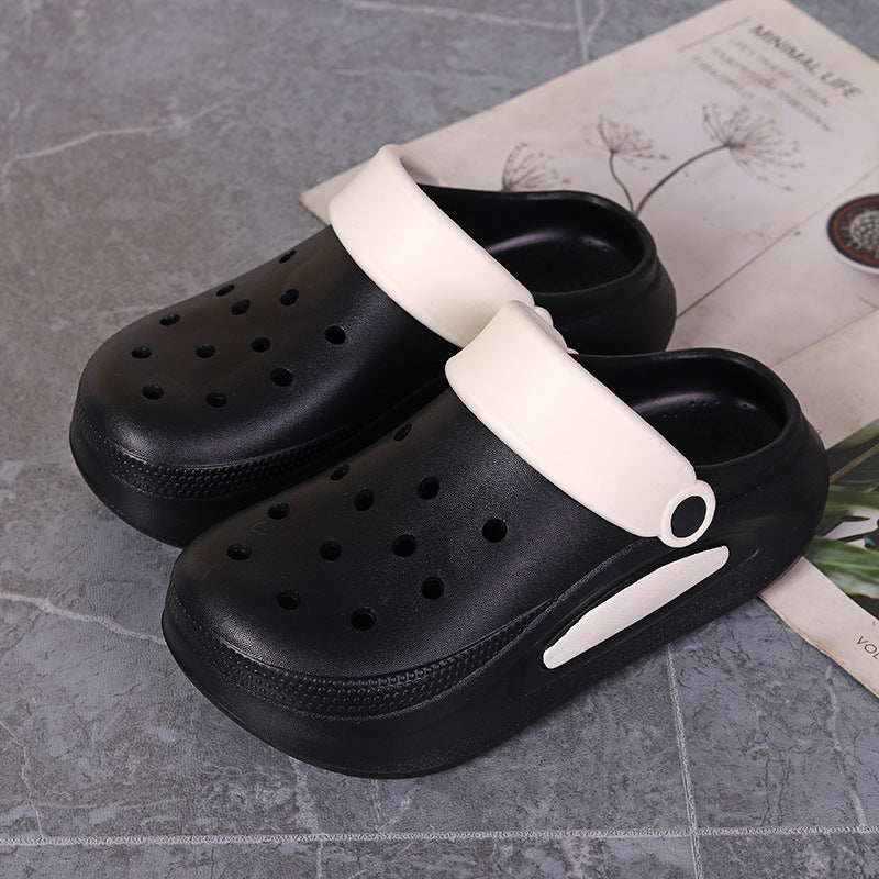 Zapatos casuales para mujer con suela gruesa, antideslizantes y con agujeros en colores contrastantes